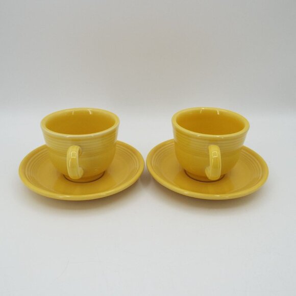 Pair of Fiesta Homer Laughlin USA Sunflower Yellow Cups and Saucers - Picture 2 of 13